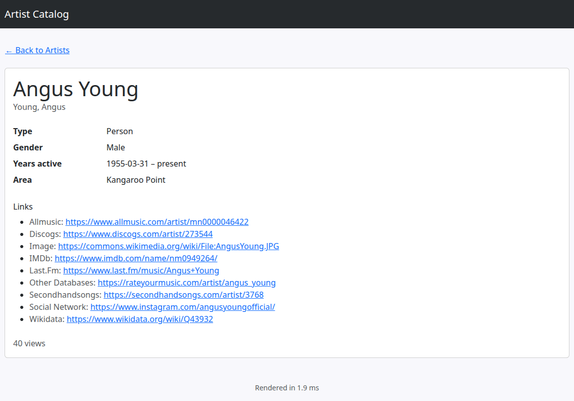 Artist detail page loading noticeably faster once its data is served from cache.
